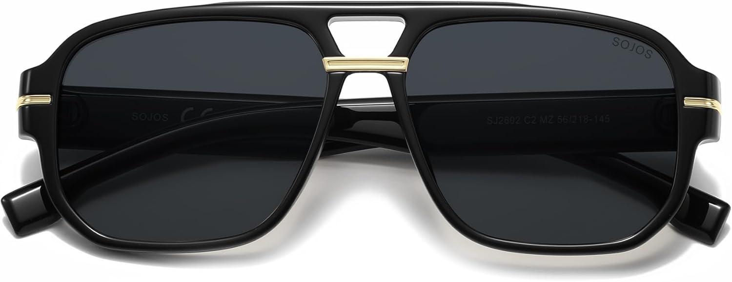 image:imageSOJOS Retro Square Aviator Sunglasses for Women Men 80s 90s Vintage Trendy Polarized Aviators SJ2692BlackGrey