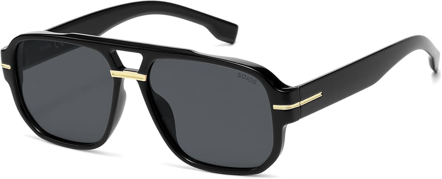 image:imageSOJOS Retro Square Aviator Sunglasses for Women Men 80s 90s Vintage Trendy Polarized Aviators SJ2692BlackGrey