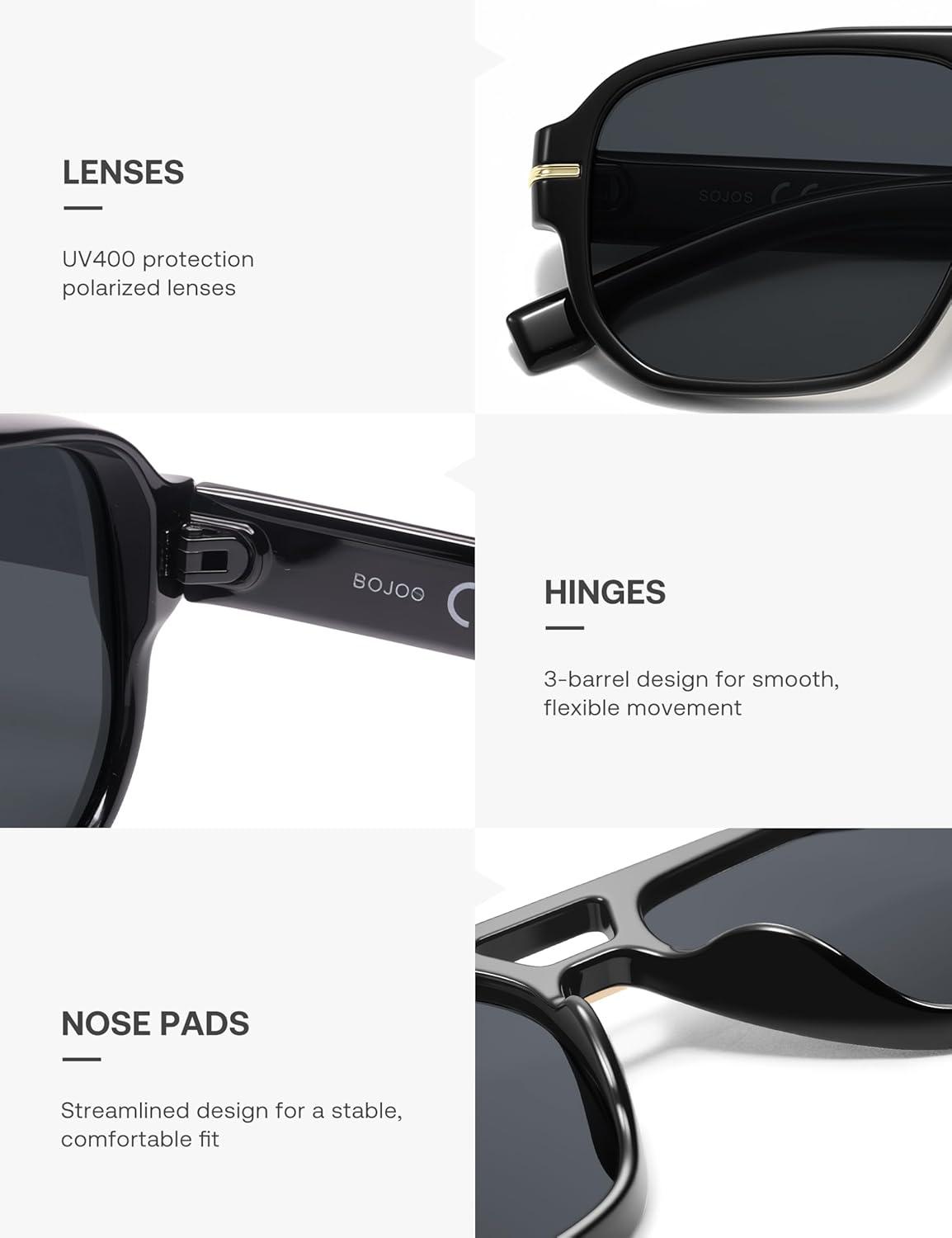 image:imageSOJOS Retro Square Aviator Sunglasses for Women Men 80s 90s Vintage Trendy Polarized Aviators SJ2692BlackGrey