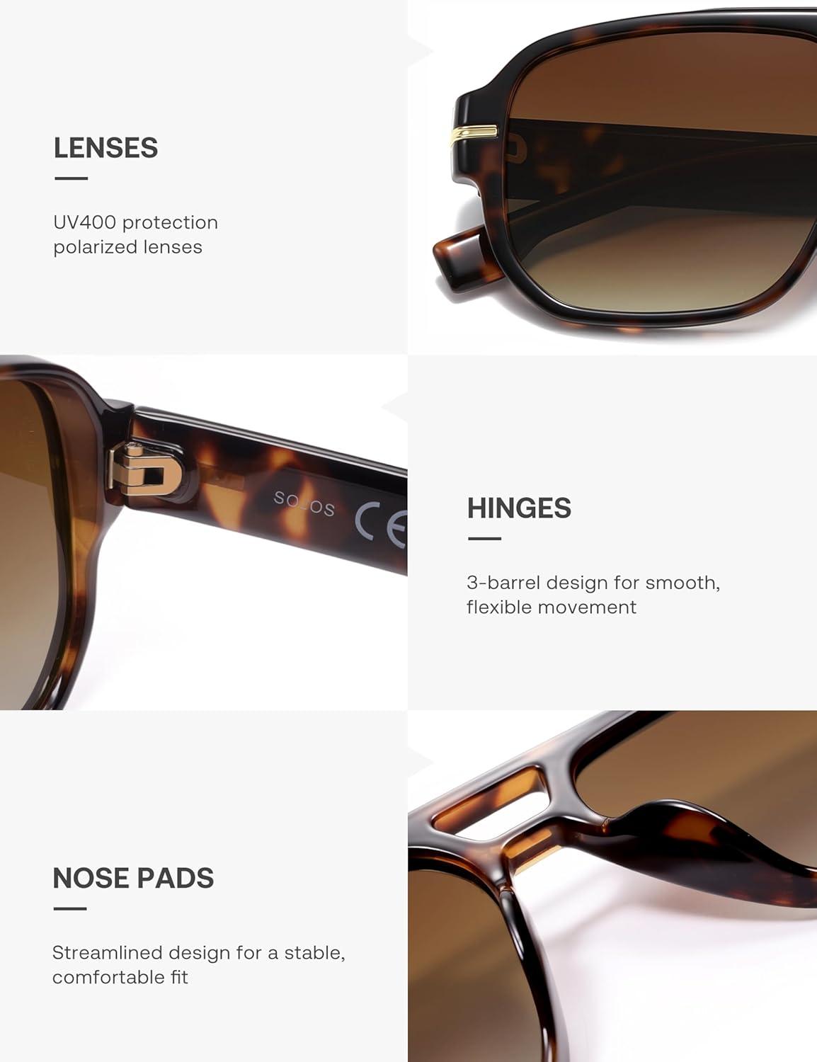 image:imageSOJOS Retro Square Aviator Sunglasses for Women Men 80s 90s Vintage Trendy Polarized Aviators SJ2692Brown TortoiseGradient Brown