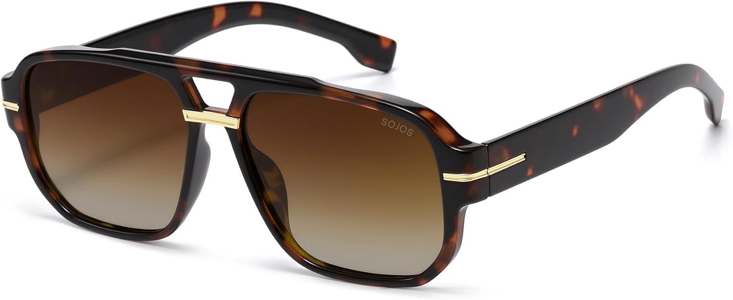 image:imageSOJOS Retro Square Aviator Sunglasses for Women Men 80s 90s Vintage Trendy Polarized Aviators SJ2692Brown TortoiseGradient Brown