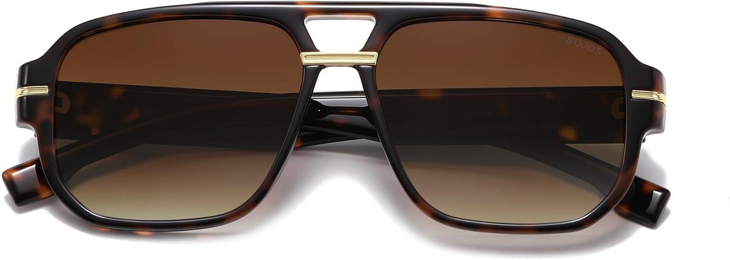 image:imageSOJOS Retro Square Aviator Sunglasses for Women Men 80s 90s Vintage Trendy Polarized Aviators SJ2692Brown TortoiseGradient Brown