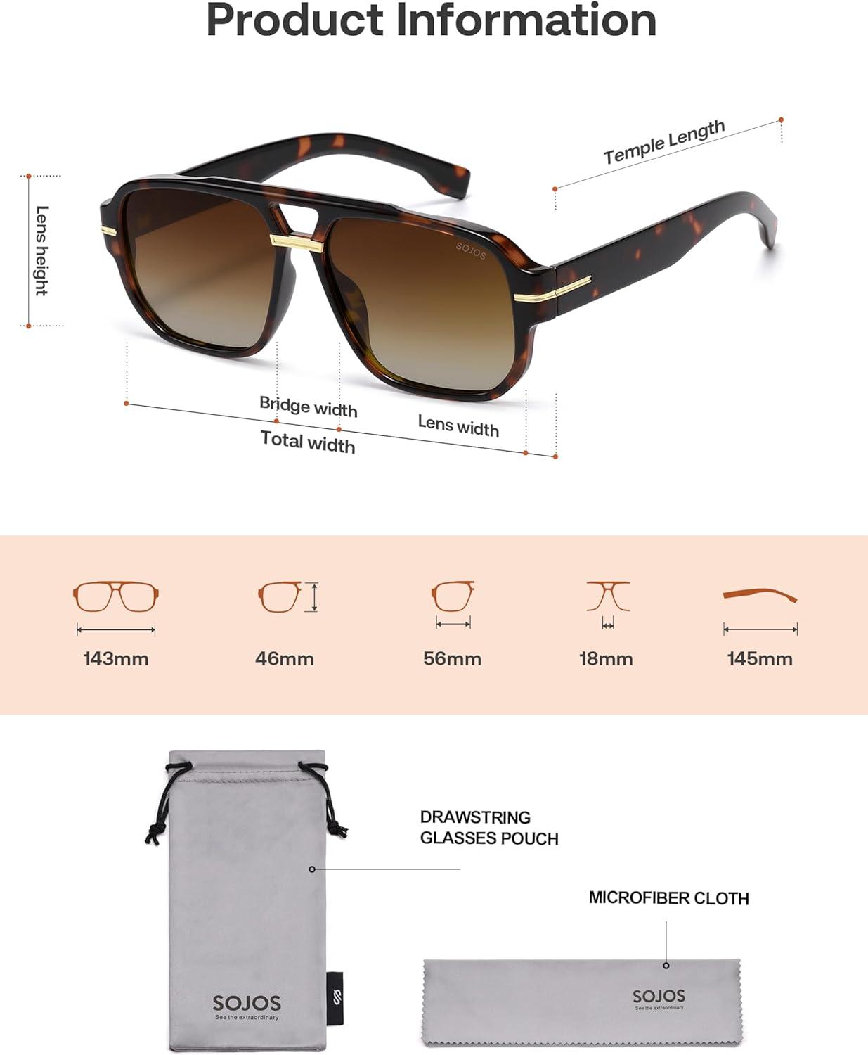 image:imageSOJOS Retro Square Aviator Sunglasses for Women Men 80s 90s Vintage Trendy Polarized Aviators SJ2692Brown TortoiseGradient Brown