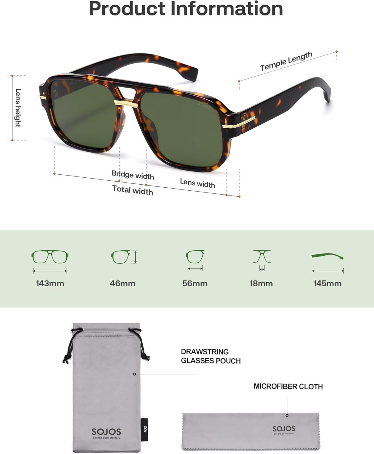 image:imageSOJOS Retro Square Aviator Sunglasses for Women Men 80s 90s Vintage Trendy Polarized Aviators SJ2692Dark TortoiseGreen