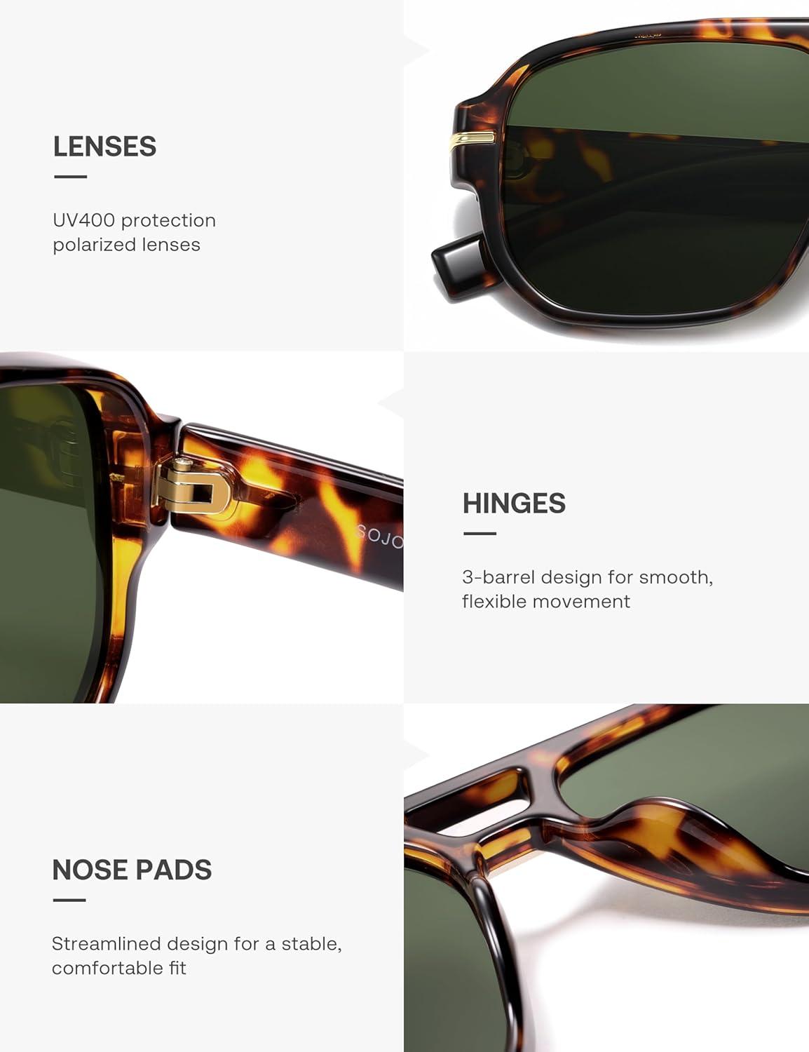 image:imageSOJOS Retro Square Aviator Sunglasses for Women Men 80s 90s Vintage Trendy Polarized Aviators SJ2692Dark TortoiseGreen