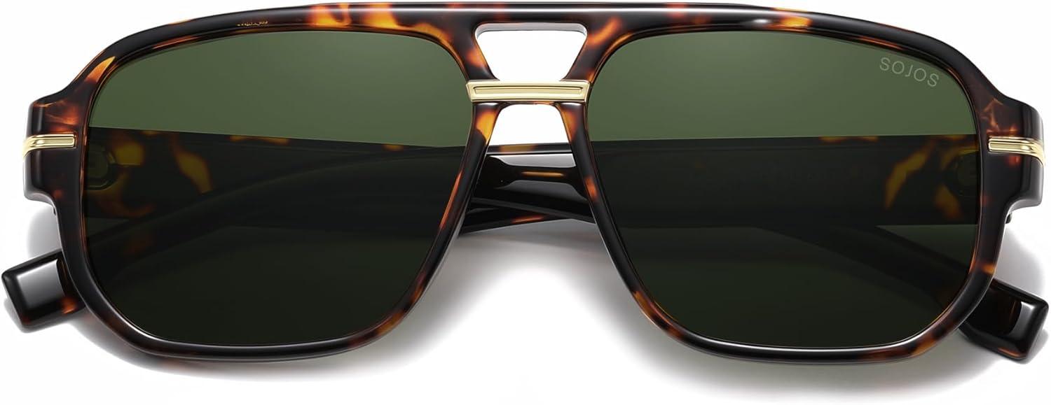 image:imageSOJOS Retro Square Aviator Sunglasses for Women Men 80s 90s Vintage Trendy Polarized Aviators SJ2692Dark TortoiseGreen