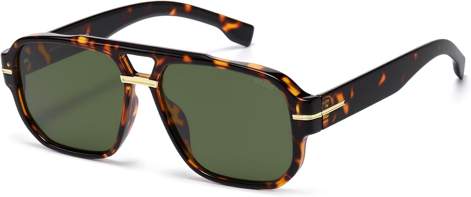image:imageSOJOS Retro Square Aviator Sunglasses for Women Men 80s 90s Vintage Trendy Polarized Aviators SJ2692Dark TortoiseGreen
