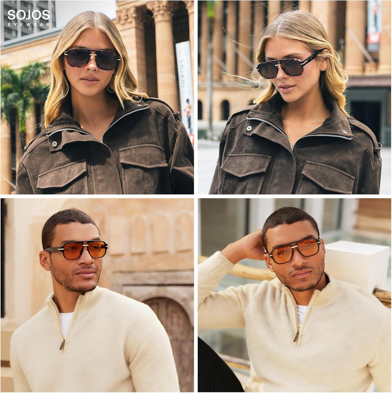 image:imageSOJOS Retro Square Aviator Sunglasses for Women Men 80s 90s Vintage Trendy Polarized Aviators SJ2692RedLight Red Tint
