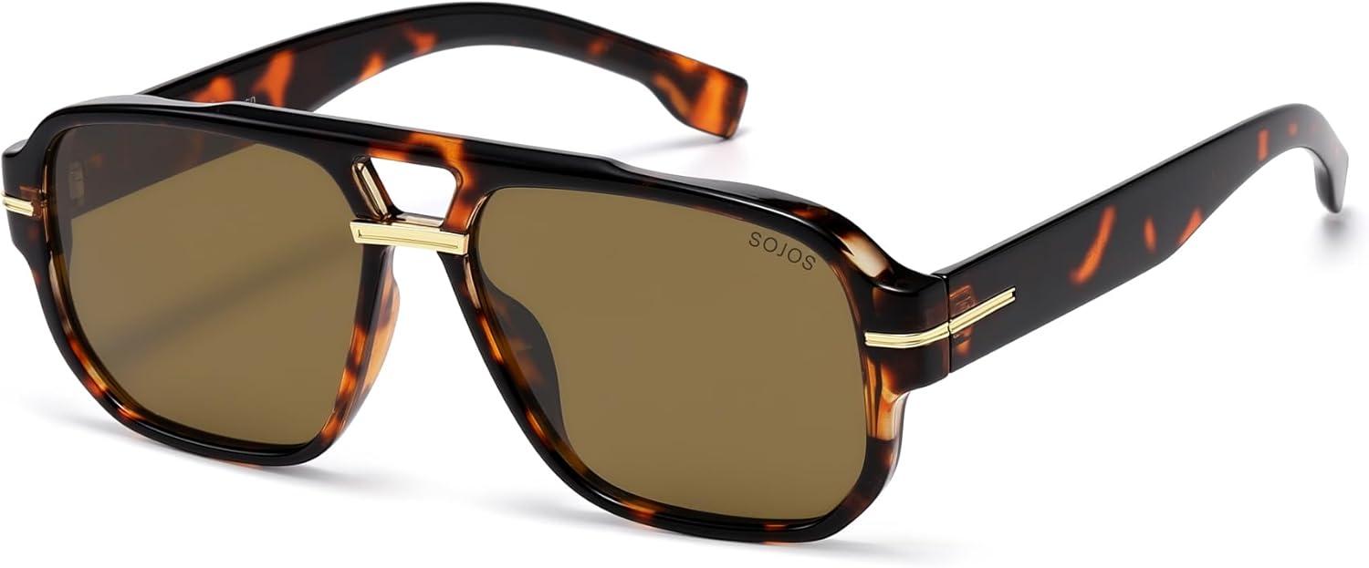 image:imageSOJOS Retro Square Aviator Sunglasses for Women Men 80s 90s Vintage Trendy Polarized Aviators SJ2692TortoiseDark Brown