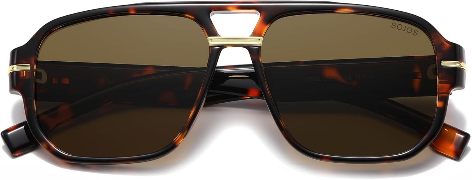image:imageSOJOS Retro Square Aviator Sunglasses for Women Men 80s 90s Vintage Trendy Polarized Aviators SJ2692TortoiseDark Brown
