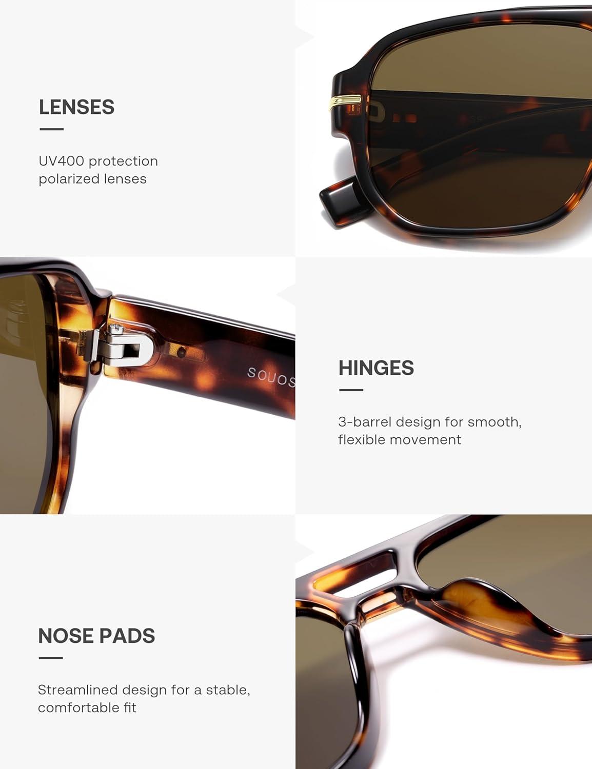 image:imageSOJOS Retro Square Aviator Sunglasses for Women Men 80s 90s Vintage Trendy Polarized Aviators SJ2692TortoiseDark Brown