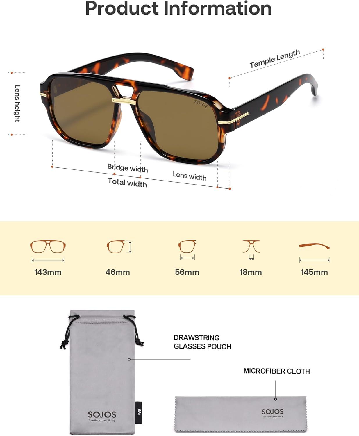image:imageSOJOS Retro Square Aviator Sunglasses for Women Men 80s 90s Vintage Trendy Polarized Aviators SJ2692TortoiseDark Brown