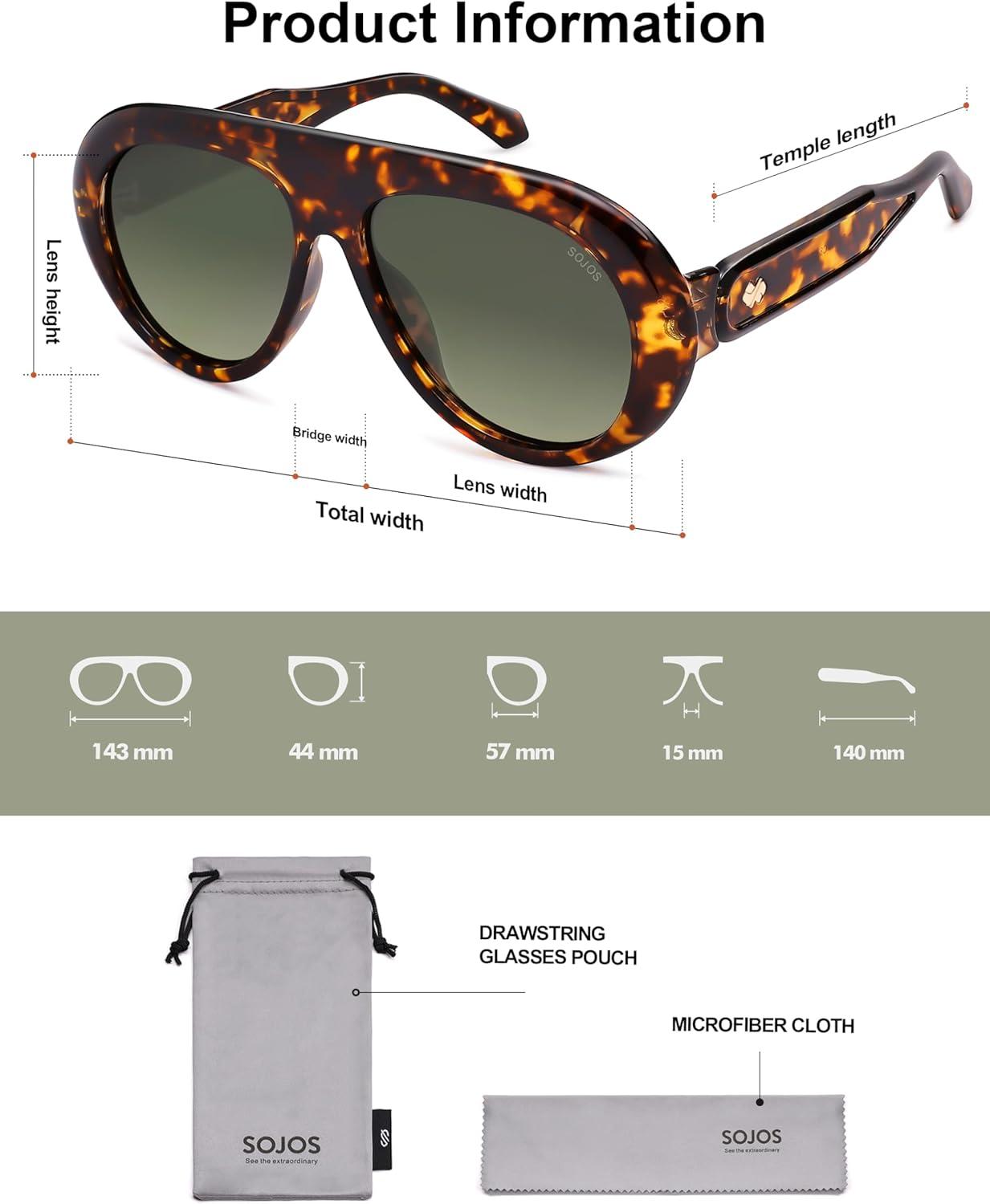image:imageSOJOS Trendy Oversized Polarized Aviator Sunglasses Womens Men Retro Vintage 70s Style UV Protection Sun Glasses SJ2390LeopardGreyishgreen Grading Lens