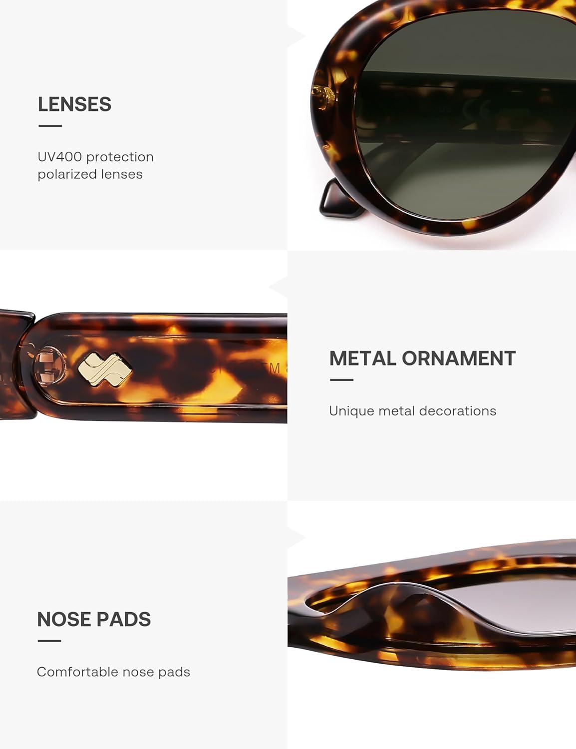 image:imageSOJOS Trendy Oversized Polarized Aviator Sunglasses Womens Men Retro Vintage 70s Style UV Protection Sun Glasses SJ2390LeopardGreyishgreen Grading Lens