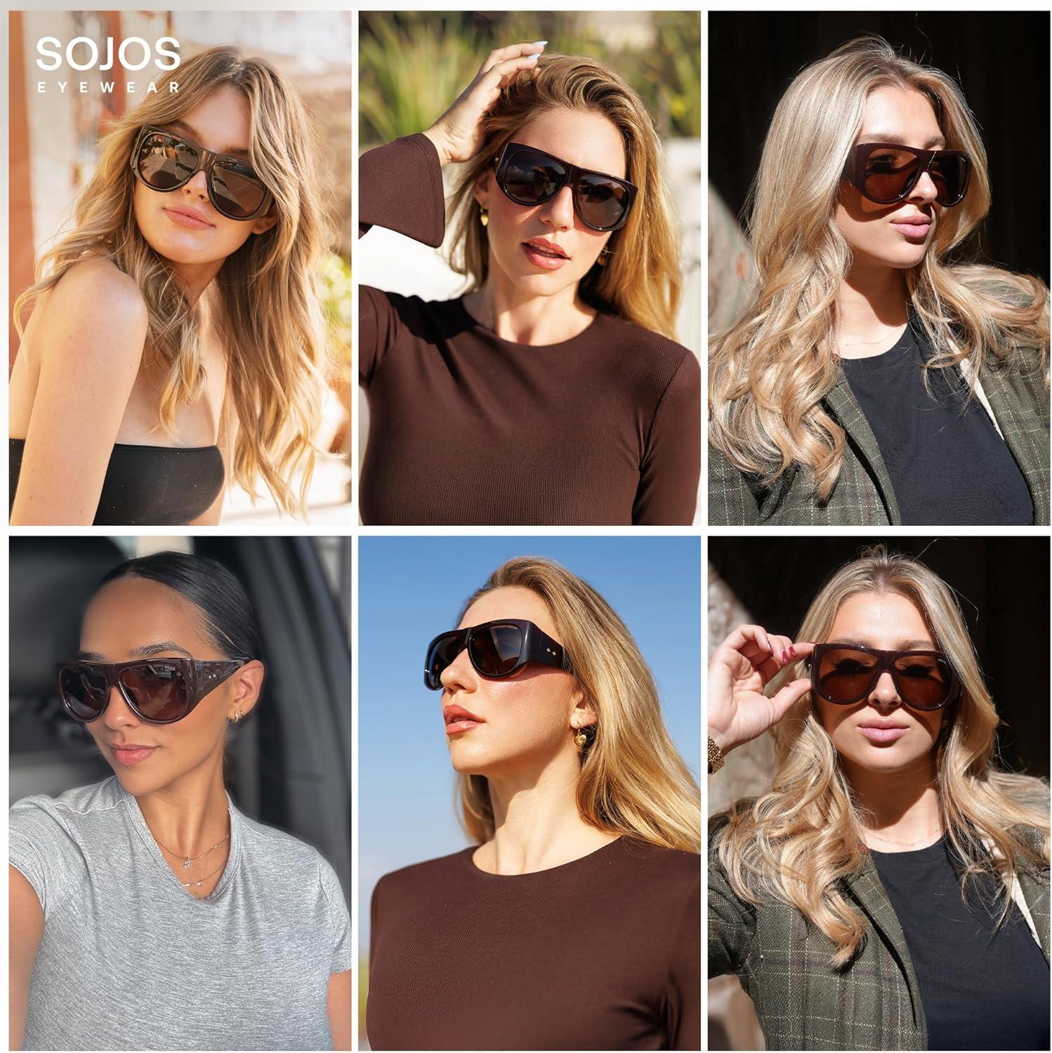 image:imageSOJOS Vintage Retro Oversized Big Aviator Polarized Sunglasses Womens Men SJ2615Black Frame Yellow Grading Lens