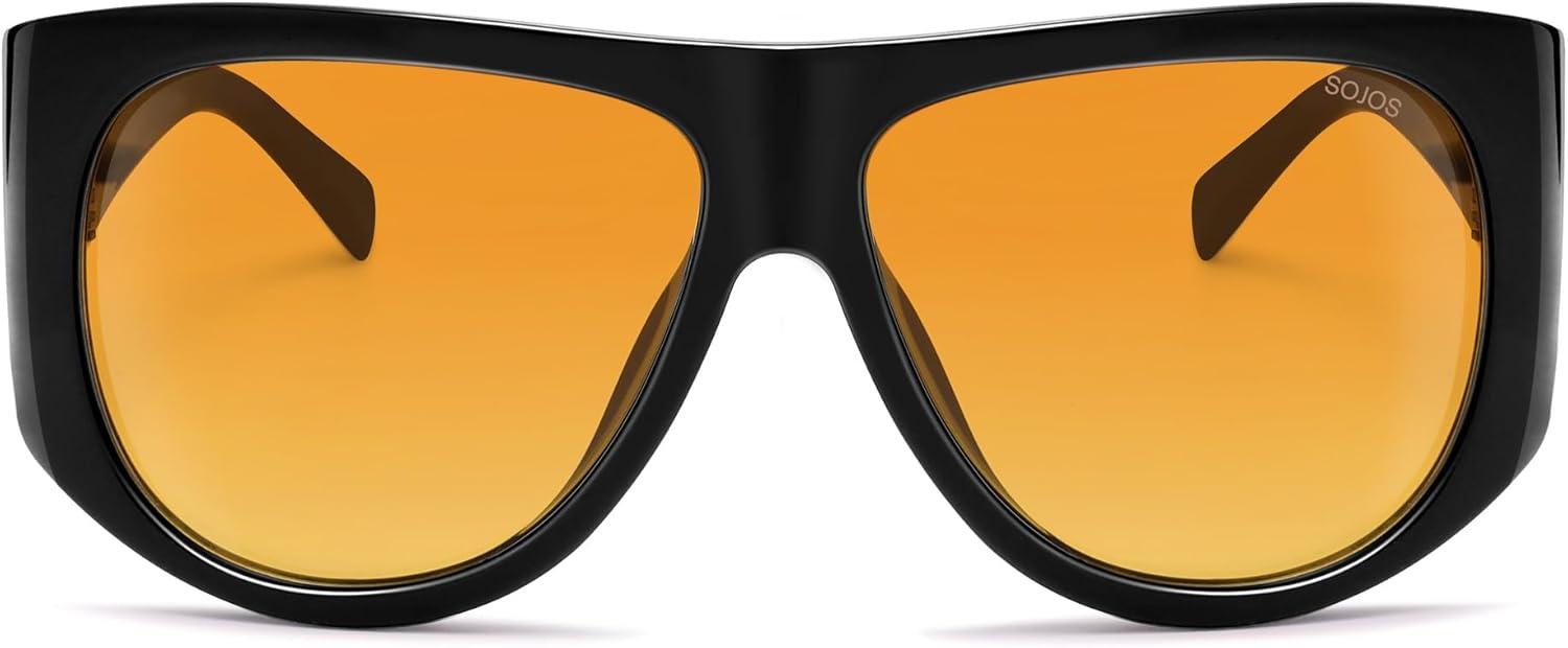 image:imageSOJOS Vintage Retro Oversized Big Aviator Polarized Sunglasses Womens Men SJ2615Black Frame Yellow Grading Lens