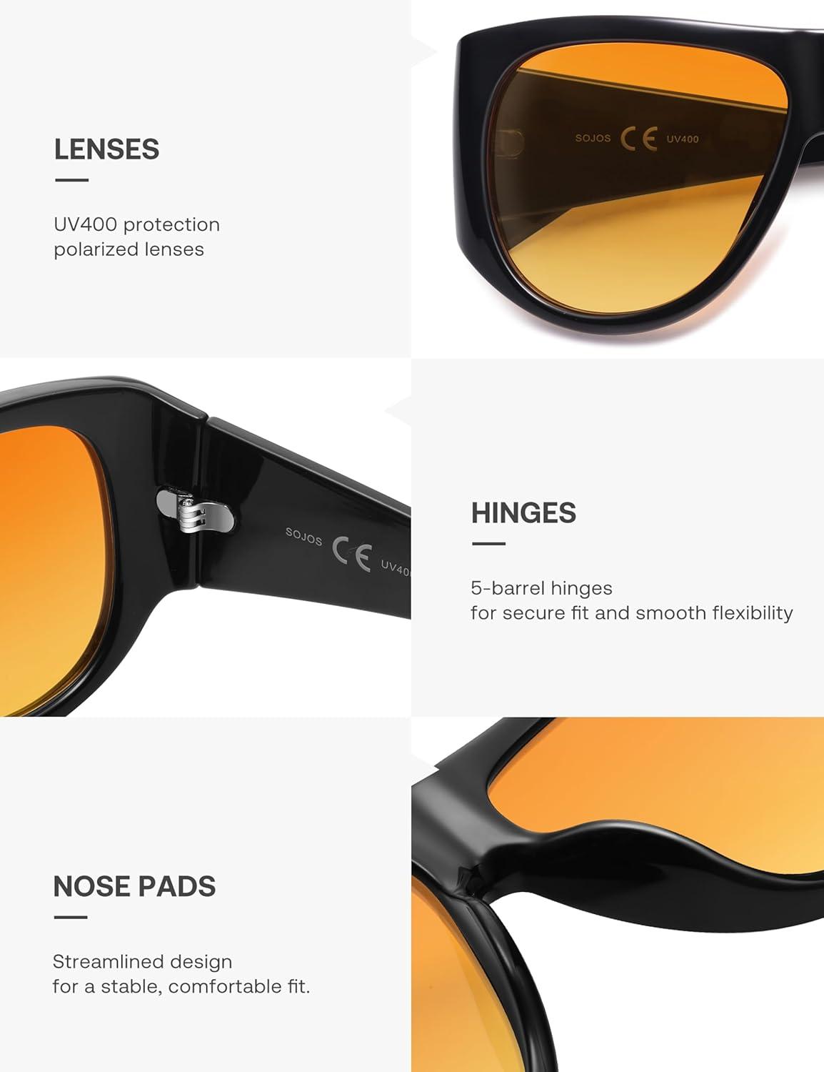 image:imageSOJOS Vintage Retro Oversized Big Aviator Polarized Sunglasses Womens Men SJ2615Black Frame Yellow Grading Lens