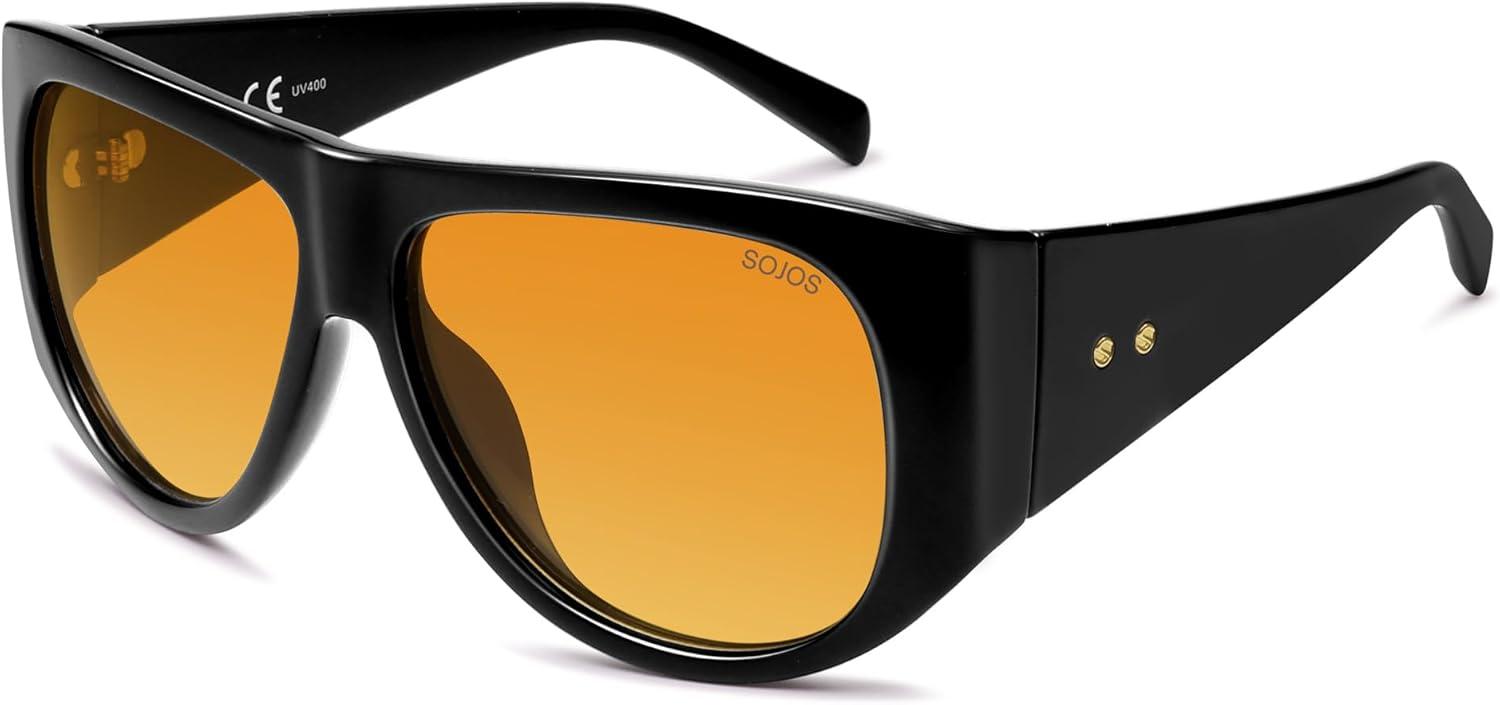 image:imageSOJOS Vintage Retro Oversized Big Aviator Polarized Sunglasses Womens Men SJ2615Black Frame Yellow Grading Lens
