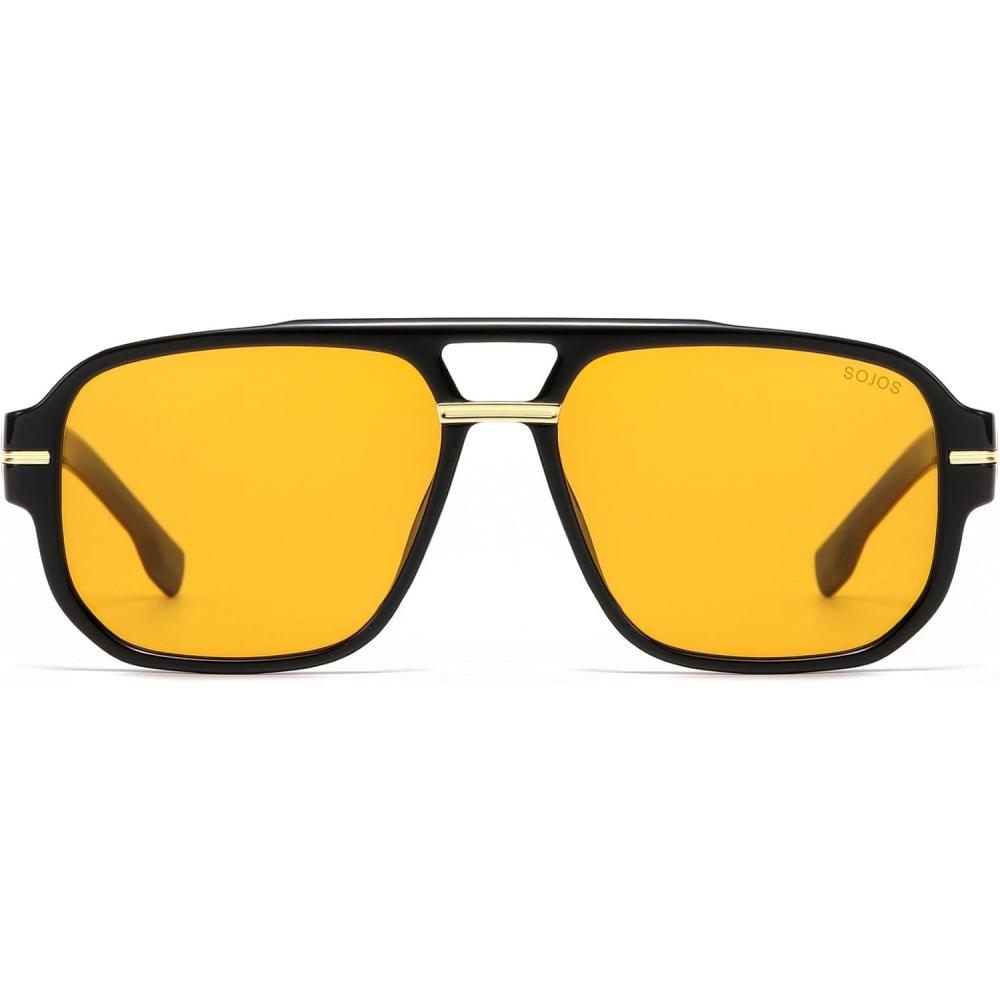 image:imageSOJOS Retro Square Aviator Sunglasses for Women Men 80s 90s Vintage Trendy Polarized Aviators SJ2692BlackLight Yellow Tint