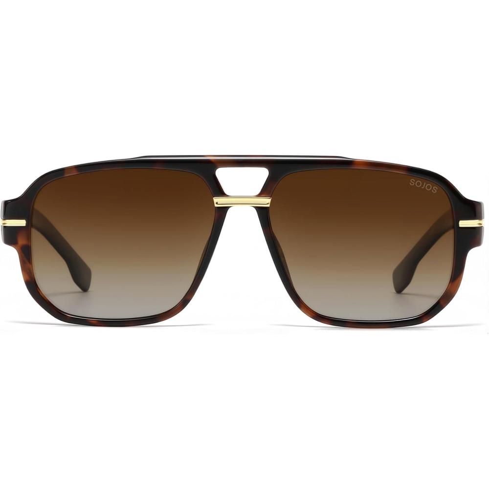 image:imageSOJOS Retro Square Aviator Sunglasses for Women Men 80s 90s Vintage Trendy Polarized Aviators SJ2692Brown TortoiseGradient Brown