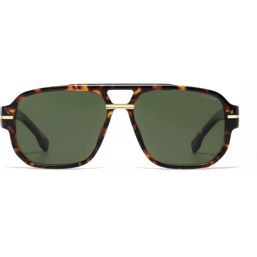 image:imageSOJOS Retro Square Aviator Sunglasses for Women Men 80s 90s Vintage Trendy Polarized Aviators SJ2692Dark TortoiseGreen