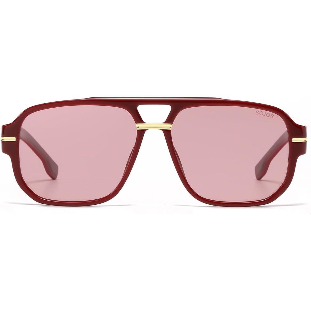 image:imageSOJOS Retro Square Aviator Sunglasses for Women Men 80s 90s Vintage Trendy Polarized Aviators SJ2692RedLight Red Tint