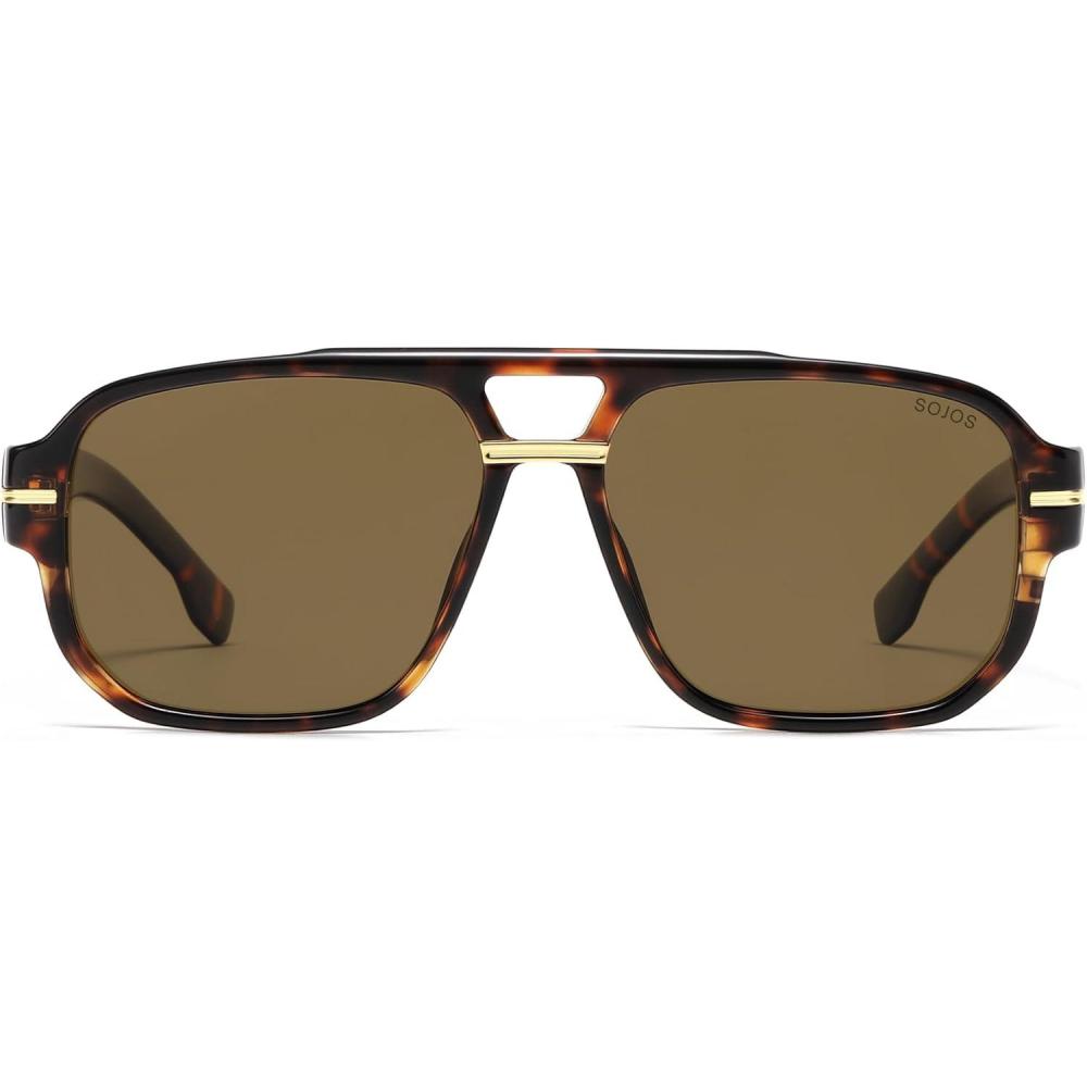 image:imageSOJOS Retro Square Aviator Sunglasses for Women Men 80s 90s Vintage Trendy Polarized Aviators SJ2692TortoiseDark Brown