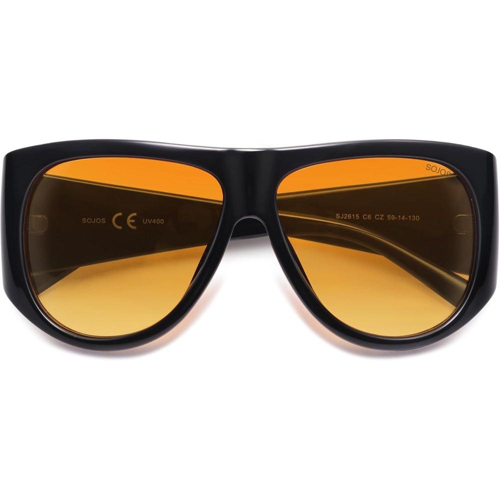 image:imageSOJOS Vintage Retro Oversized Big Aviator Polarized Sunglasses Womens Men SJ2615Black Frame Yellow Grading Lens