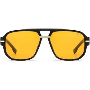 image:imageSOJOS Retro Square Aviator Sunglasses for Women Men 80s 90s Vintage Trendy Polarized Aviators SJ2692BlackLight Yellow Tint
