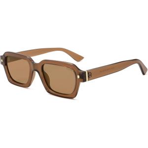 image:imageSOJOS Retro Trendy Polarized Sunglasses for Men Women Vintage Square Mens Shades SJ2397Brown Frame Brown Lens