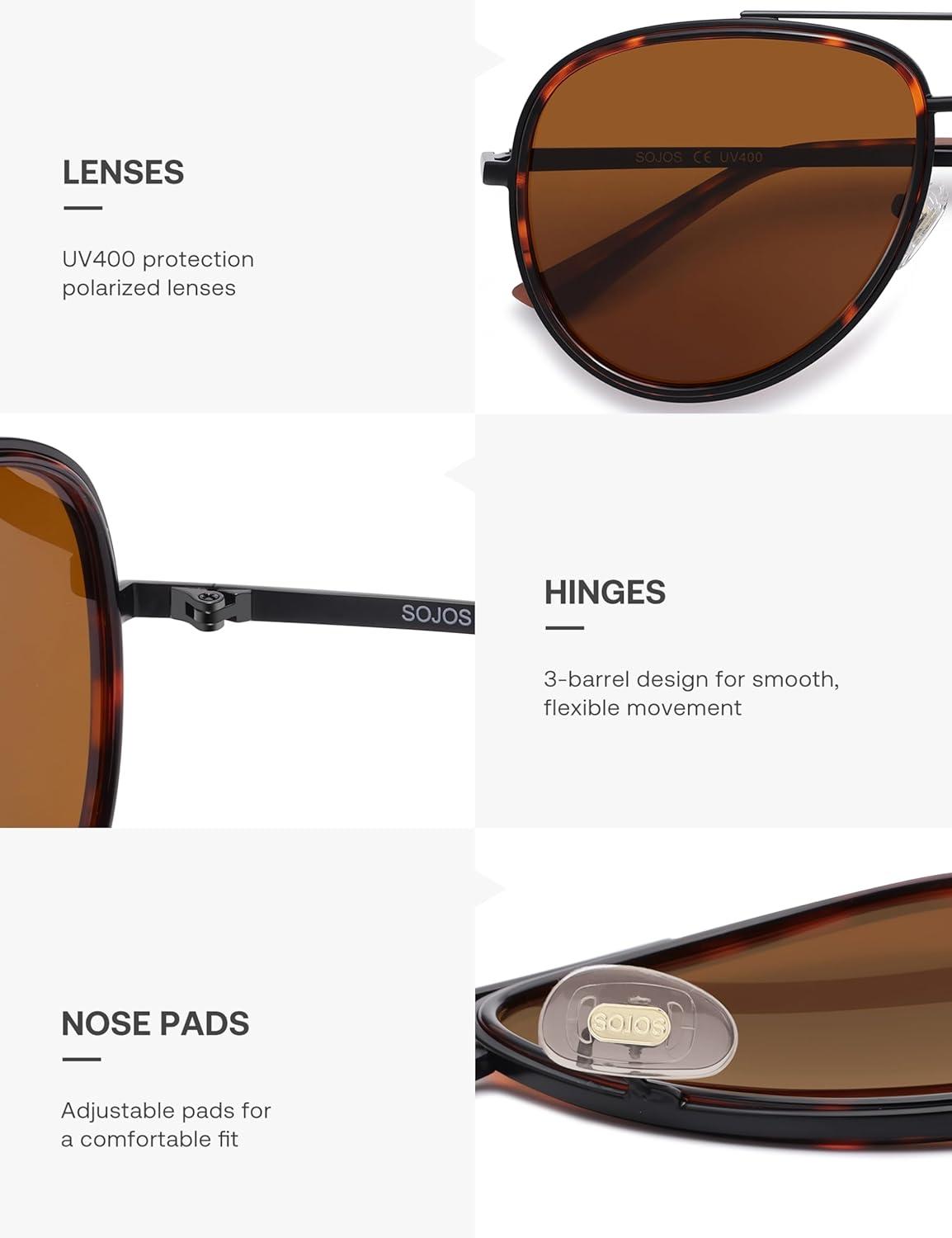 image:imageSOJOS Big Polarized Aviator Sunglasses for Women Men Oversized Aviators Retro Vintage Shades SJ1290Brown TortoiseBrown