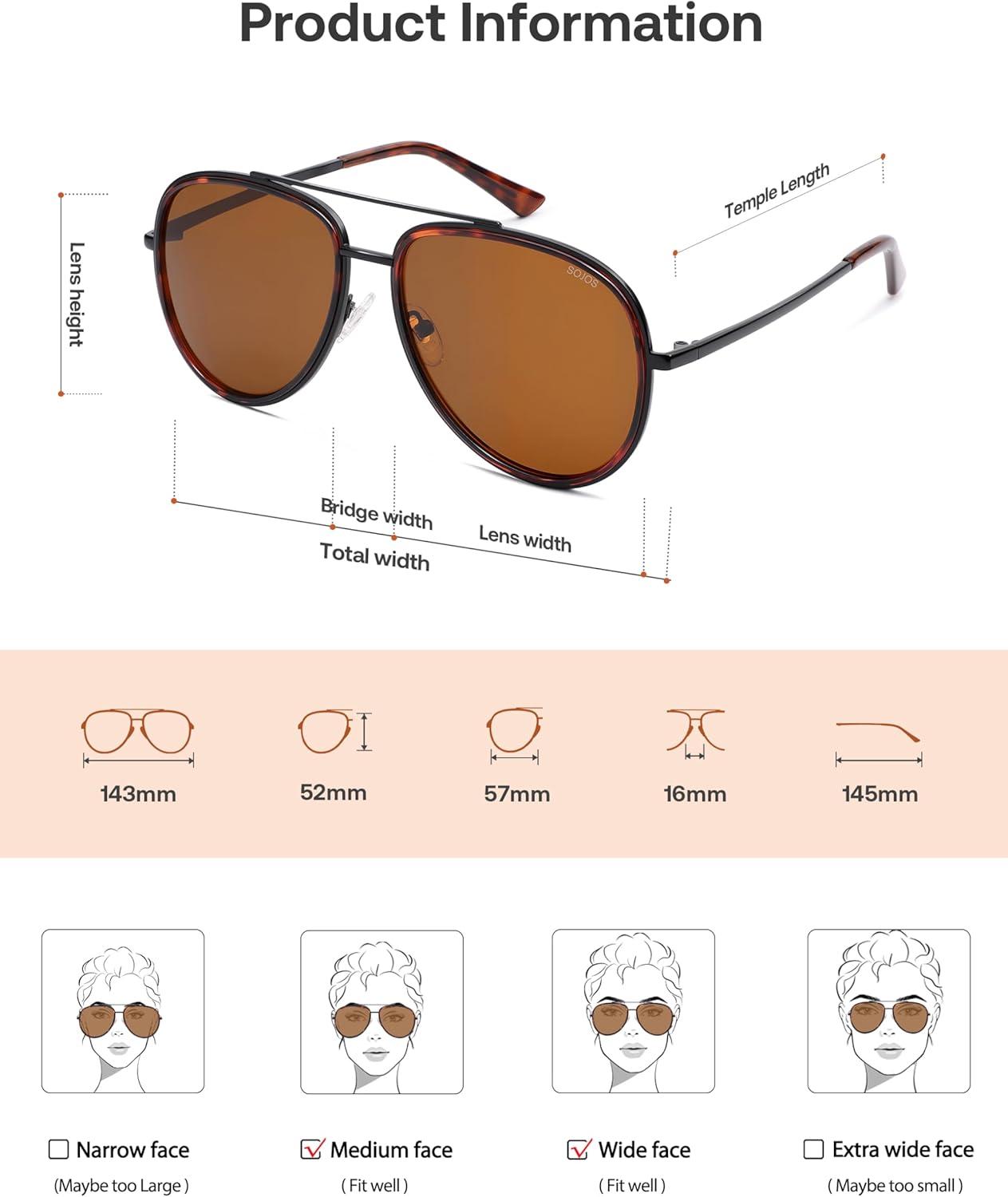 image:imageSOJOS Big Polarized Aviator Sunglasses for Women Men Oversized Aviators Retro Vintage Shades SJ1290Brown TortoiseBrown