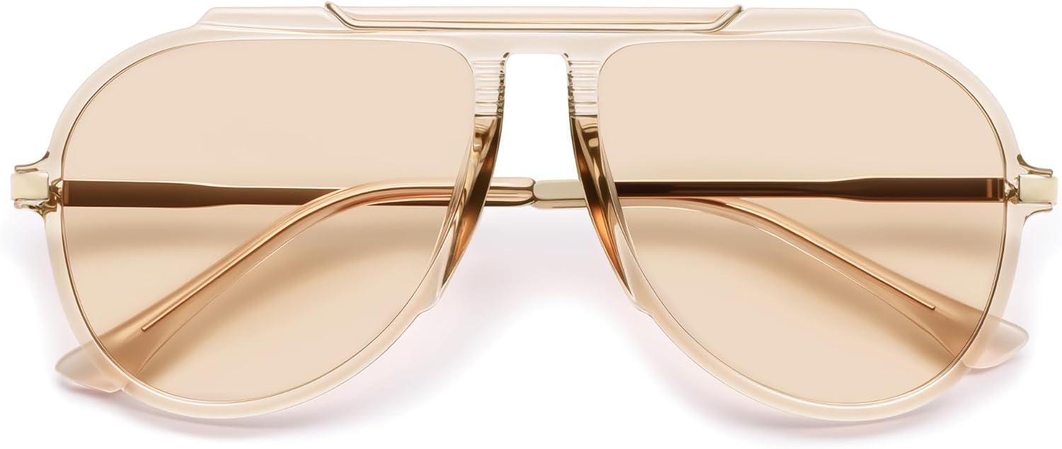 image:imageSOJOS Retro Oversized 70s 90s Aviator Sunglasses for Women Men Trendy Vintage Square Sun Glasses SJ2693Crystal Light Brown Frame Light Brown Lens