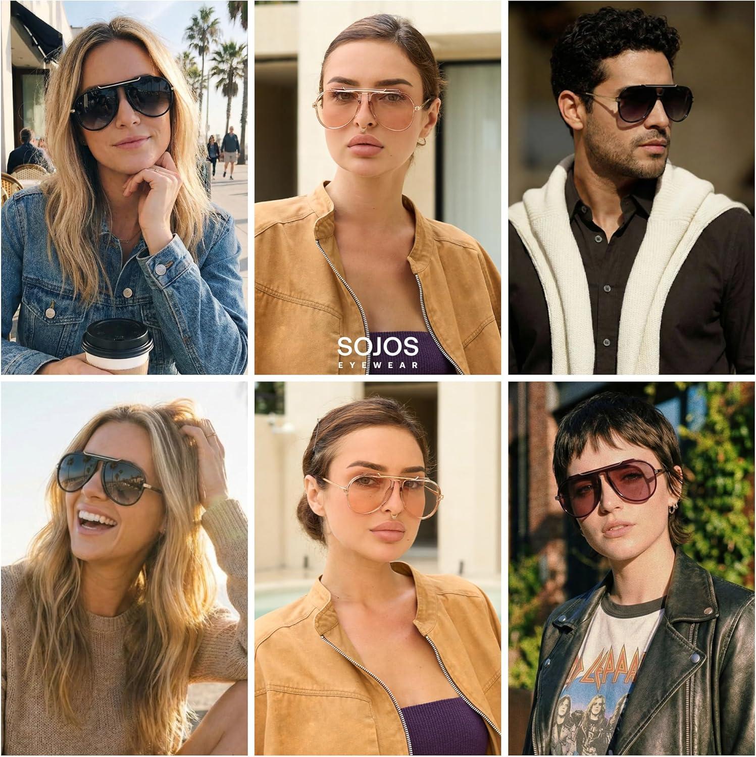 image:imageSOJOS Retro Oversized 70s 90s Aviator Sunglasses for Women Men Trendy Vintage Square Sun Glasses SJ2693Crystal Light Brown Frame Light Brown Lens