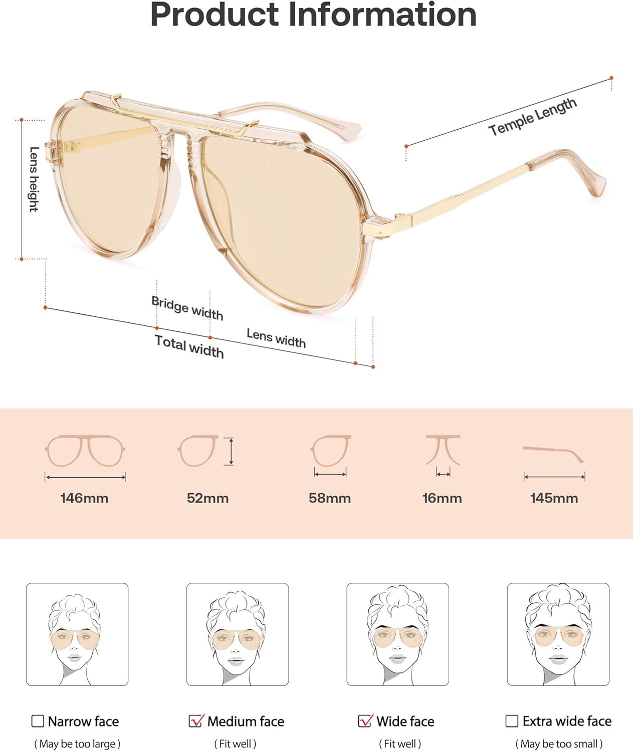 image:imageSOJOS Retro Oversized 70s 90s Aviator Sunglasses for Women Men Trendy Vintage Square Sun Glasses SJ2693Crystal Light Brown Frame Light Brown Lens