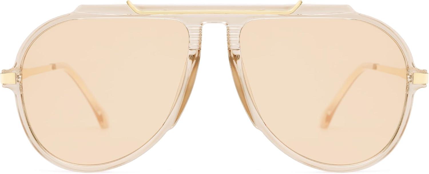 image:imageSOJOS Retro Oversized 70s 90s Aviator Sunglasses for Women Men Trendy Vintage Square Sun Glasses SJ2693Crystal Light Brown Frame Light Brown Lens