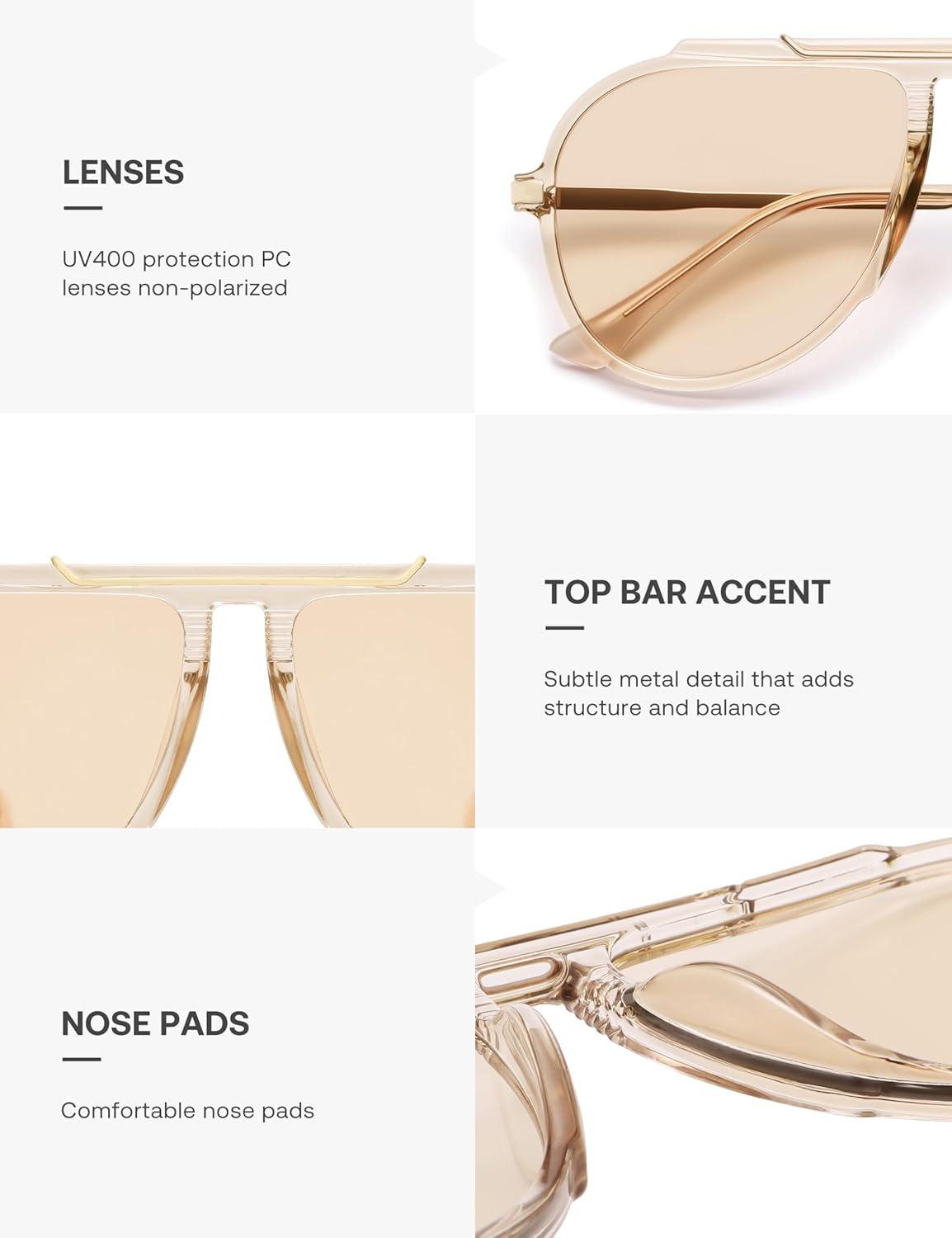 image:imageSOJOS Retro Oversized 70s 90s Aviator Sunglasses for Women Men Trendy Vintage Square Sun Glasses SJ2693Crystal Light Brown Frame Light Brown Lens