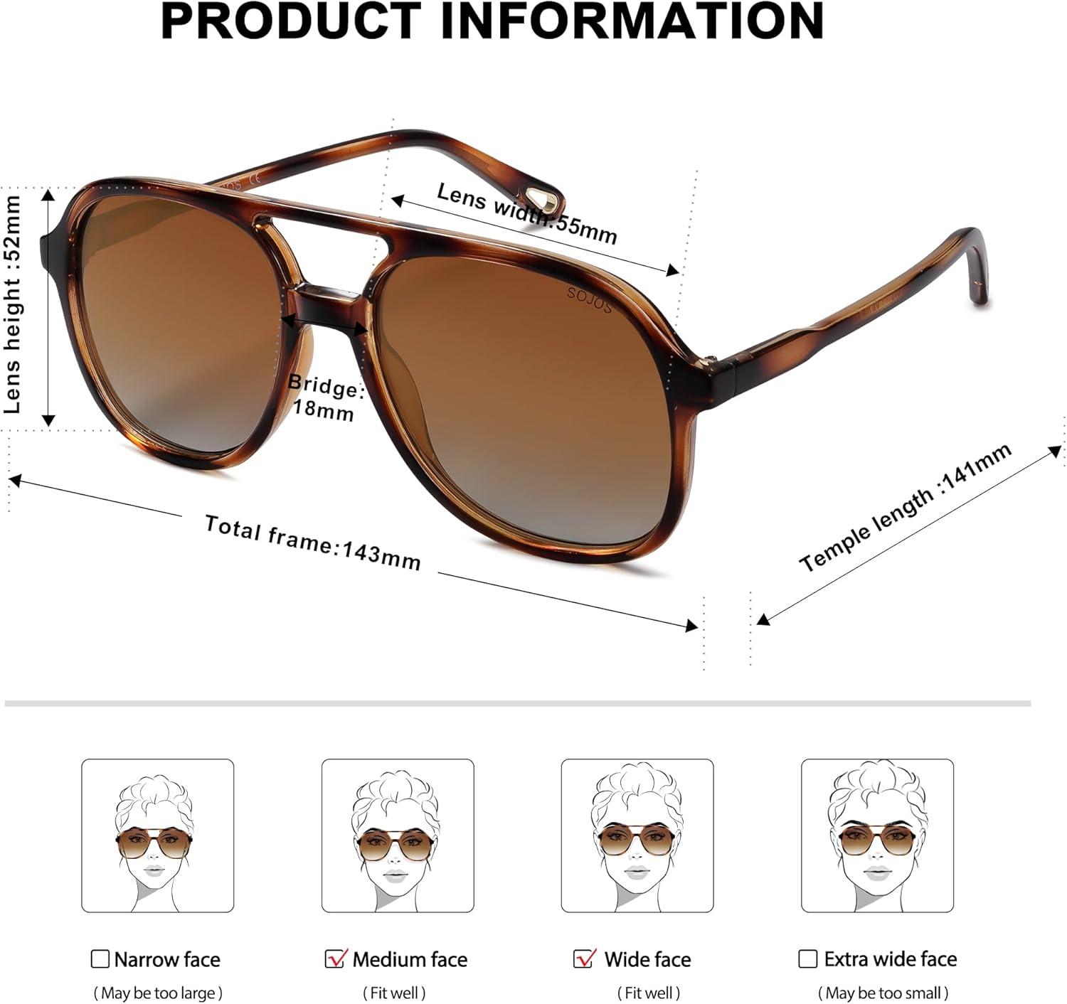 image:imageSOJOS Retro Polarized Aviator Sunglasses Womens Mens Classic 70s 80s Vintage Trendy Square Aviators SJ2174Amber Brown TortoiseBrown