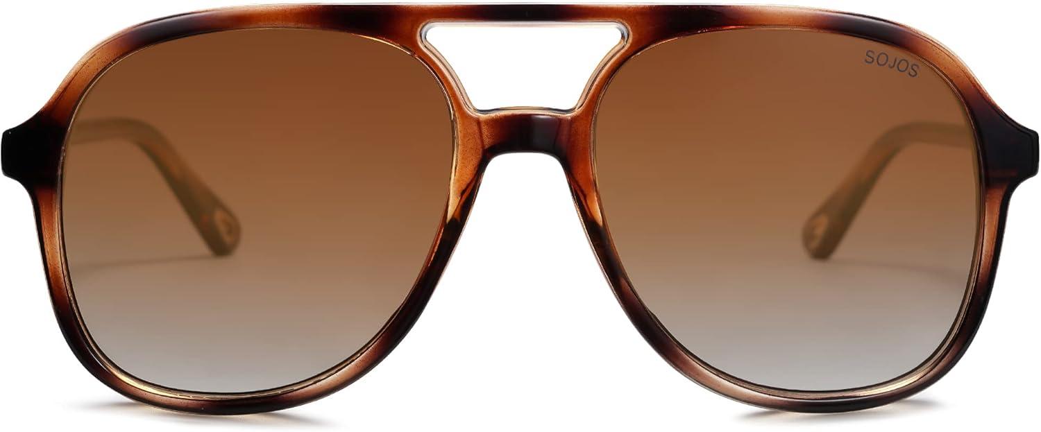 image:imageSOJOS Retro Polarized Aviator Sunglasses Womens Mens Classic 70s 80s Vintage Trendy Square Aviators SJ2174Amber Brown TortoiseBrown