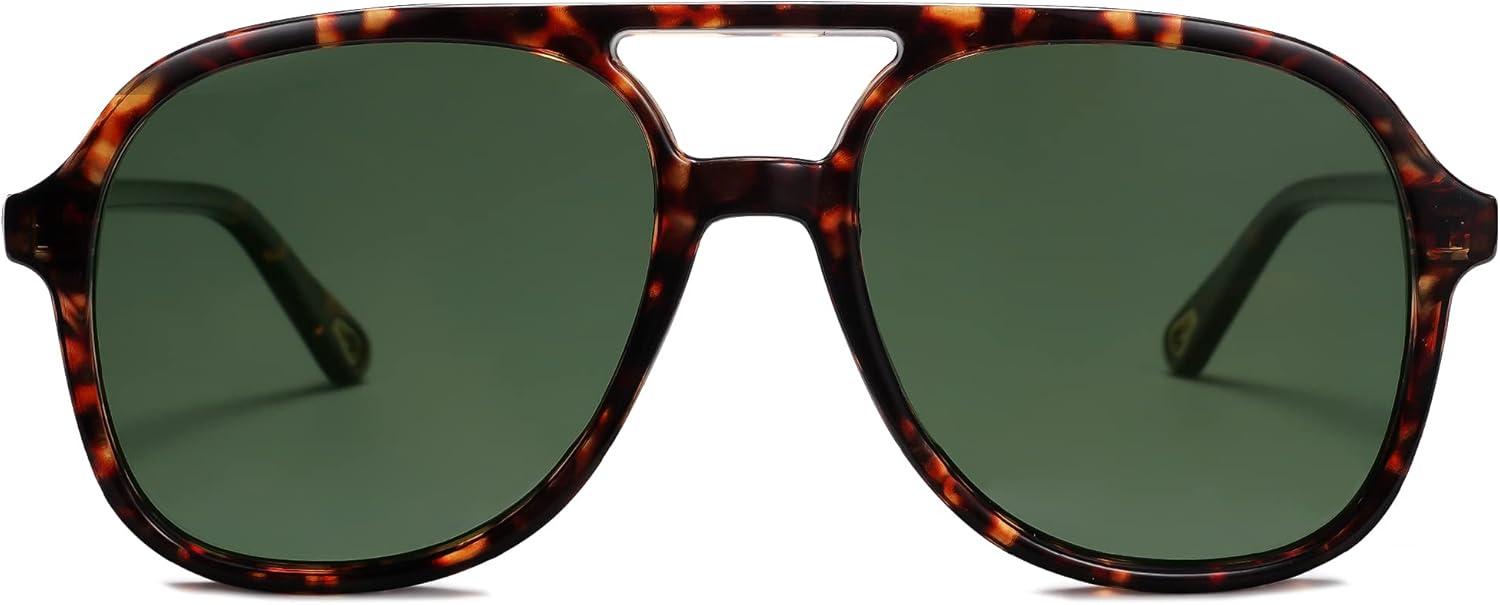 image:imageSOJOS Retro Polarized Aviator Sunglasses Womens Mens Classic 70s 80s Vintage Trendy Square Aviators SJ2174Brown TortoiseDark Green
