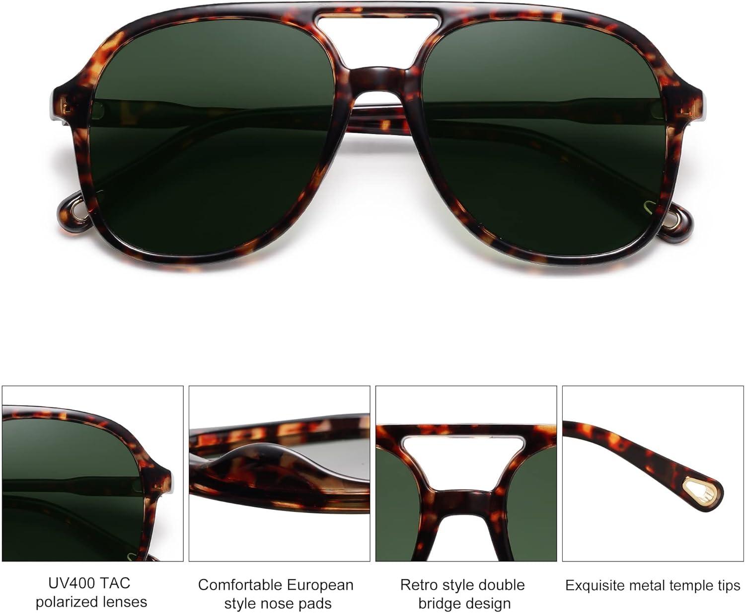 image:imageSOJOS Retro Polarized Aviator Sunglasses Womens Mens Classic 70s 80s Vintage Trendy Square Aviators SJ2174Brown TortoiseDark Green