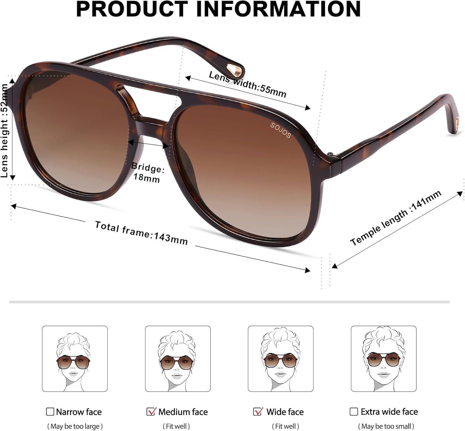 image:imageSOJOS Retro Polarized Aviator Sunglasses Womens Mens Classic 70s 80s Vintage Trendy Square Aviators SJ2174Brown TortoiseGradient Brown
