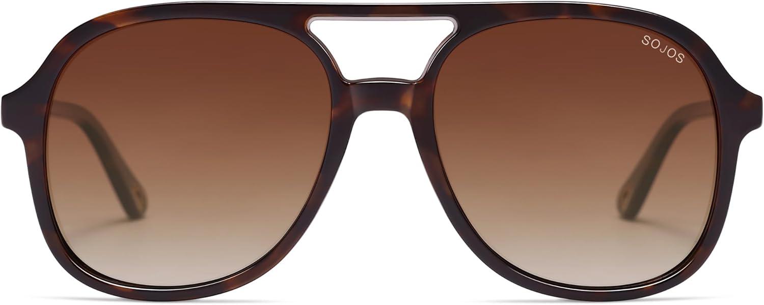 image:imageSOJOS Retro Polarized Aviator Sunglasses Womens Mens Classic 70s 80s Vintage Trendy Square Aviators SJ2174Brown TortoiseGradient Brown