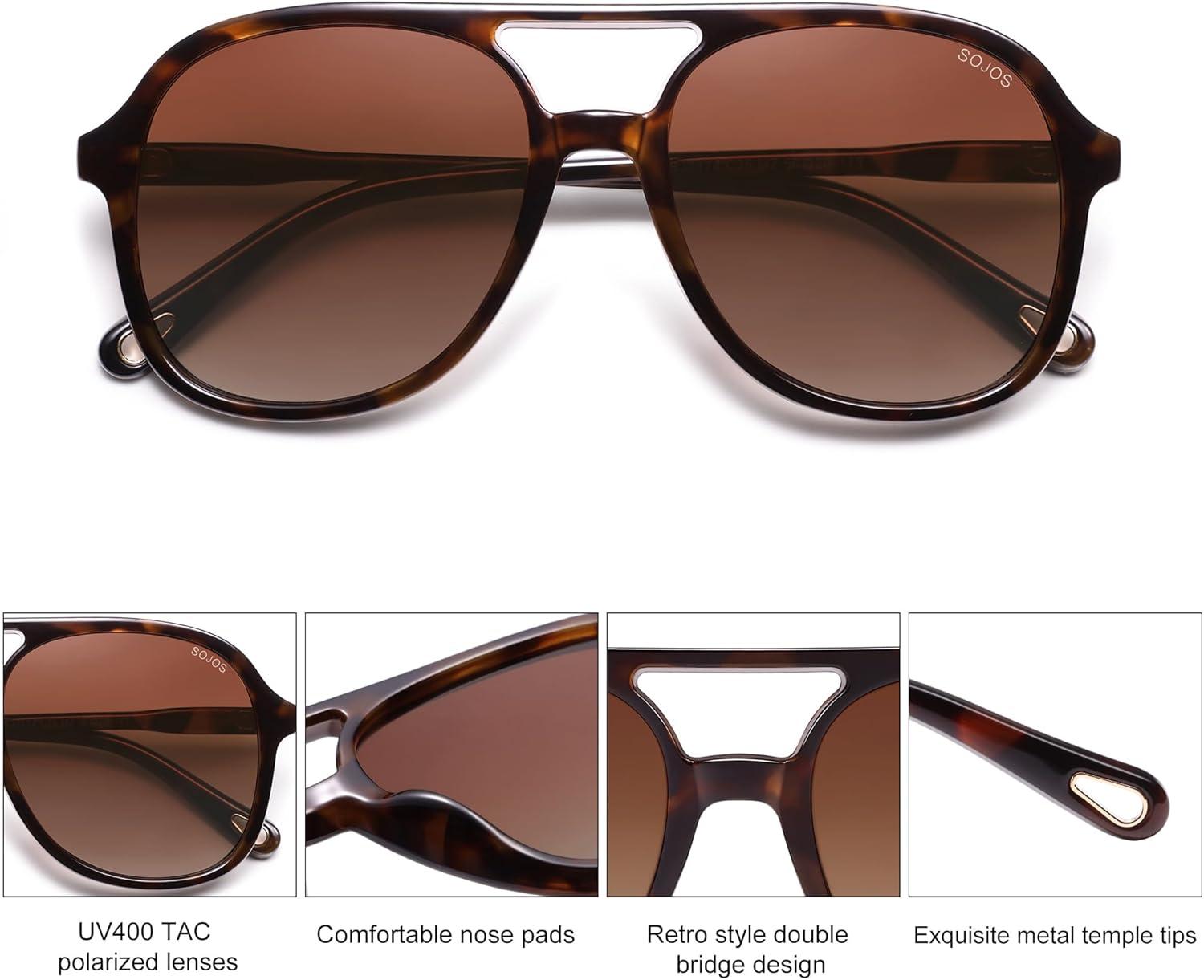 image:imageSOJOS Retro Polarized Aviator Sunglasses Womens Mens Classic 70s 80s Vintage Trendy Square Aviators SJ2174Brown TortoiseGradient Brown