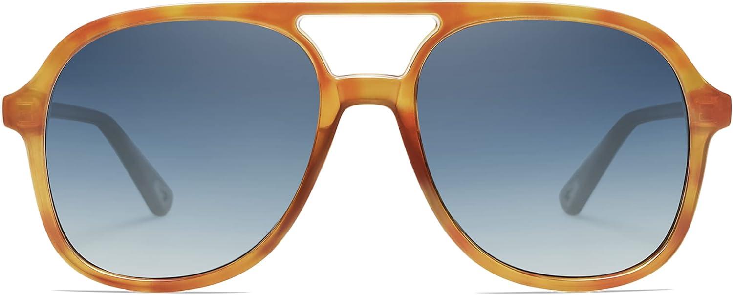 image:imageSOJOS Retro Polarized Aviator Sunglasses Womens Mens Classic 70s 80s Vintage Trendy Square Aviators SJ2174Caramel TortoiseGradient Grey