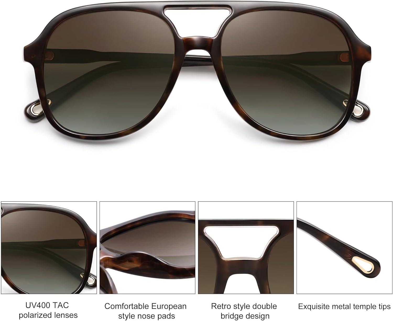image:imageSOJOS Retro Polarized Aviator Sunglasses Womens Mens Classic 70s 80s Vintage Trendy Square Aviators SJ2174Dark TortoiseBrown