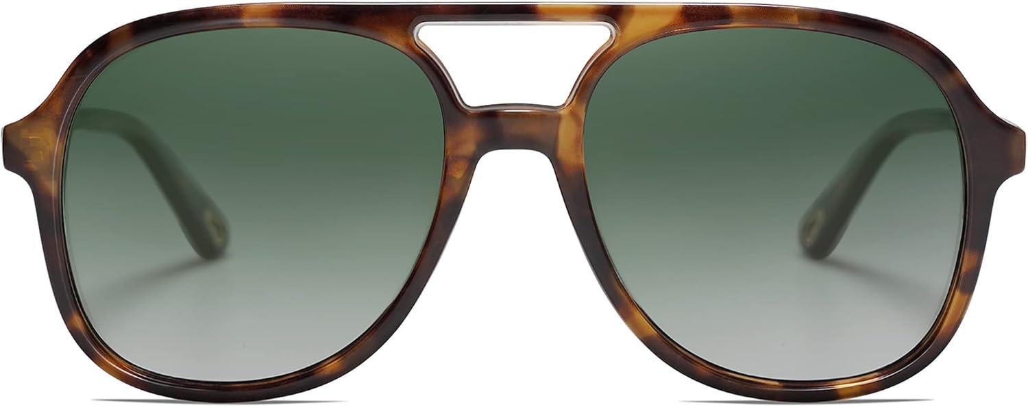 image:imageSOJOS Retro Polarized Aviator Sunglasses Womens Mens Classic 70s 80s Vintage Trendy Square Aviators SJ2174Dark TortoiseGradient Green