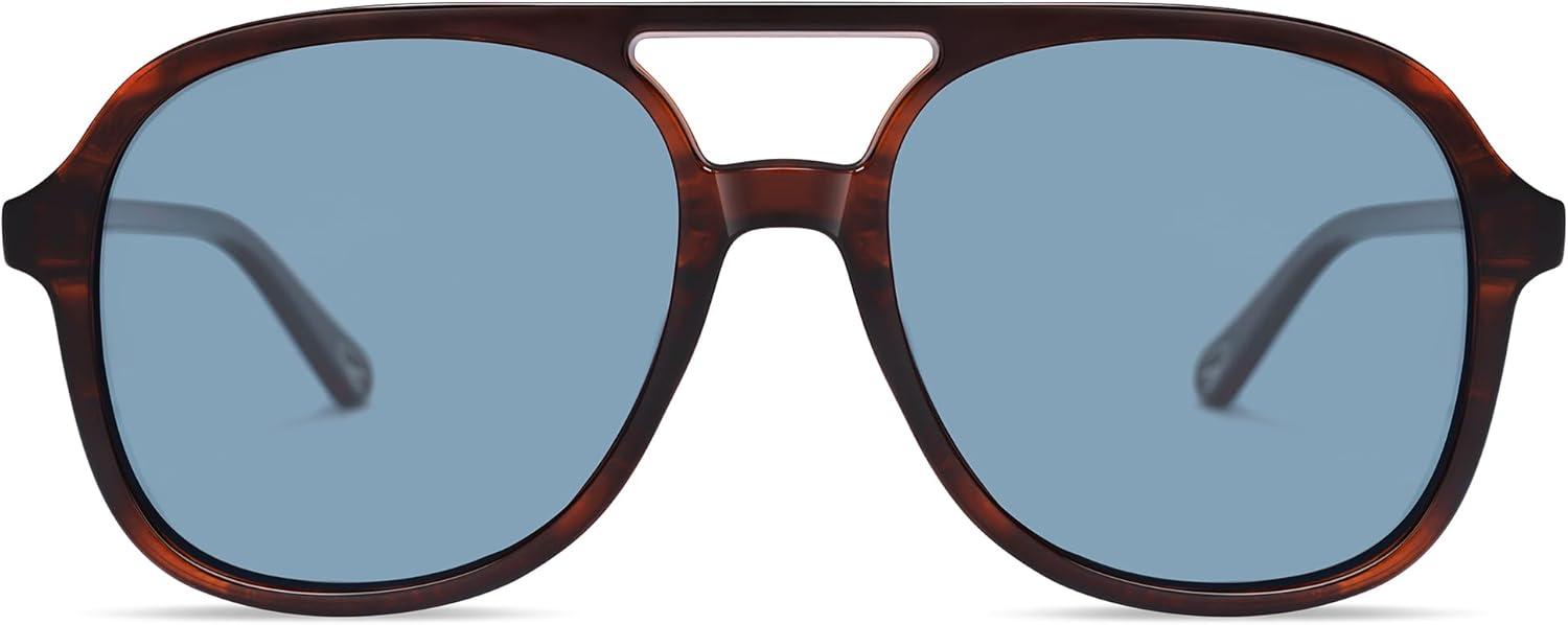 image:imageSOJOS Retro Polarized Aviator Sunglasses Womens Mens Classic 70s 80s Vintage Trendy Square Aviators SJ2174Reddish TortoiseGreyish Blue