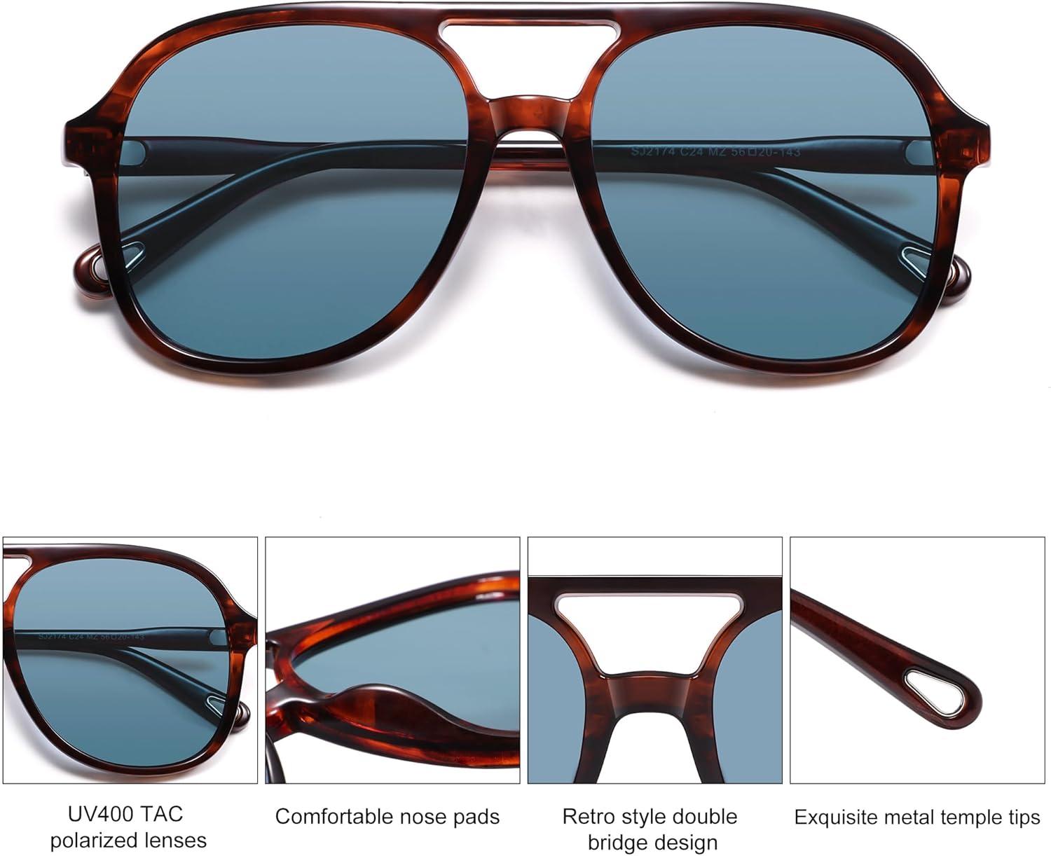 image:imageSOJOS Retro Polarized Aviator Sunglasses Womens Mens Classic 70s 80s Vintage Trendy Square Aviators SJ2174Reddish TortoiseGreyish Blue