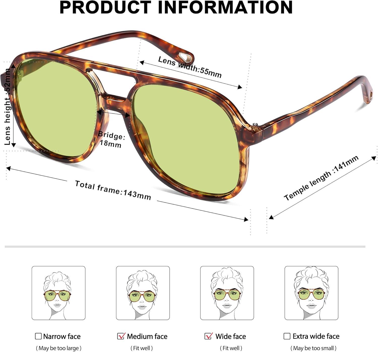 image:imageSOJOS Retro Polarized Aviator Sunglasses Womens Mens Classic 70s 80s Vintage Trendy Square Aviators SJ2174TortoiseLight Green Tint